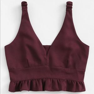 SHEIN Deep V Neck Frill Hem Top